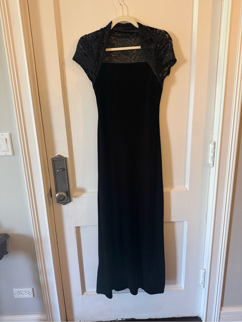 Michele Black Velvet Maxi Dress with Lace Bolero